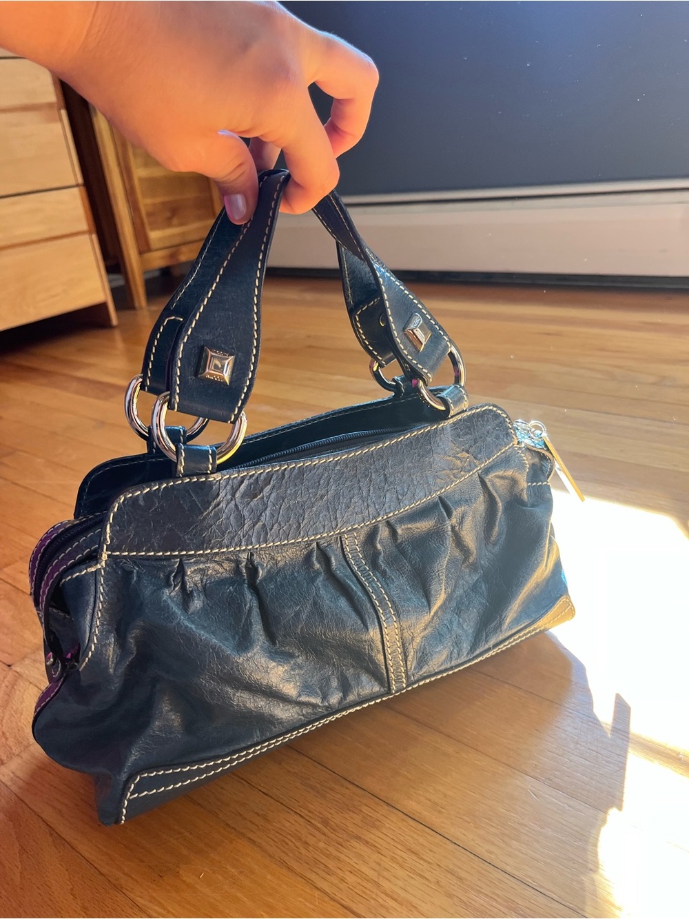Nicoli leather teal hand bag